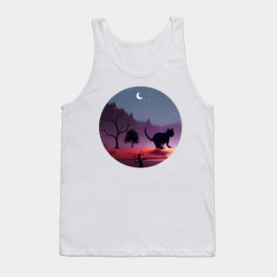 Silueta de gato bajo la luna Tank Top